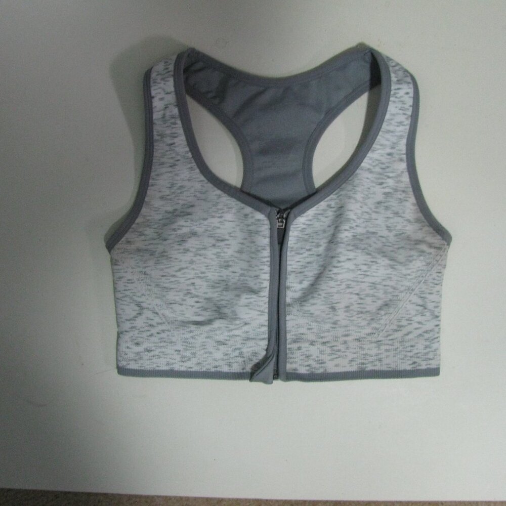 Unbranded Sports Bra Medium ? Gray Zip Front Stretch Lined